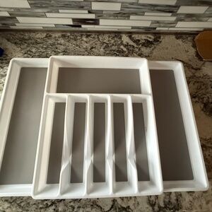 White or black Plastic Flatware and Utensil Drawer Organizer Set - Gray Inserts